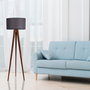 Opviq Lámpara de Pie Tripod Ceviz con Pantalla de Tela Gris